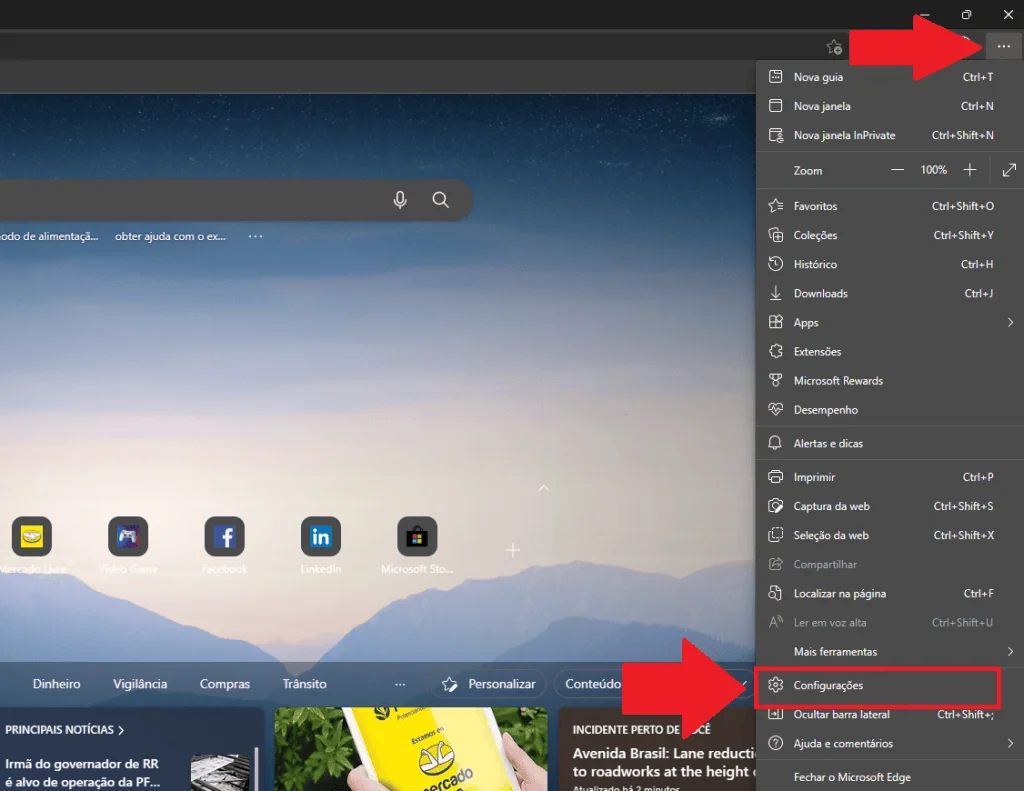 Como usar a busca do bing com ia Acesse configurações em seu navegador