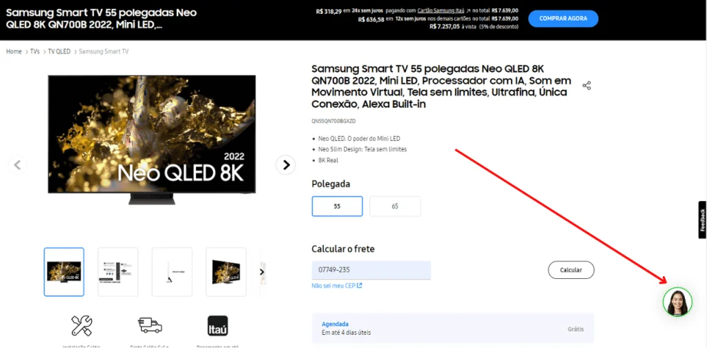 Ecotroca: samsung oferece descontos de até r$ 3 mil na troca de produtos Página de compra da smart tv da samsung