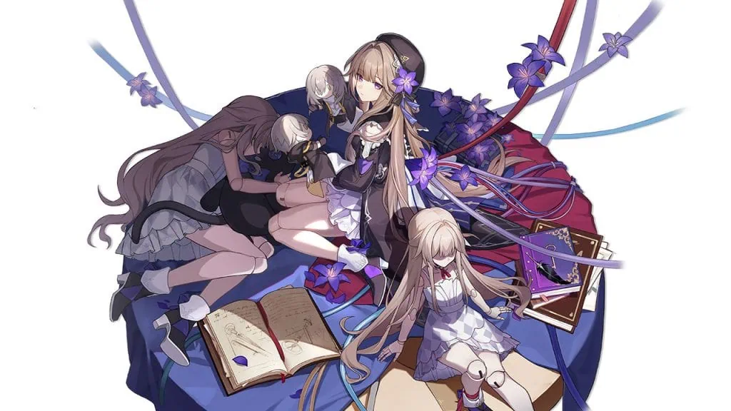 Honkai star rail: tudo sobre o jogo que sairá em 2023 Herta, personagem presente no jogo "honkai: star rail". A personagem usa um vestido lilás e tem cabelos compridos, e aparece no meio de fantoches.