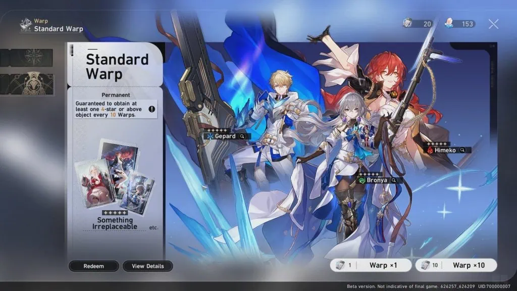 Honkai star rail: tudo sobre o jogo que sairá em 2023 Exemplo do banner chamado "standard warp" no "honkai: star rail", que possui arte dos personagens gepard, bronya e himeko.