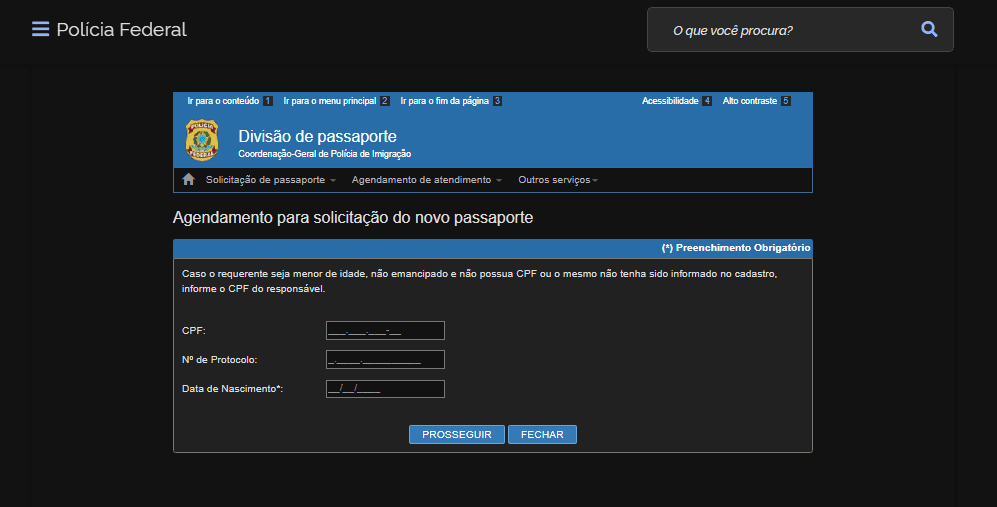 Como emitir o passaporte brasileiro - 1ª e 2ª via Nessa página você irá agendar seu atendimento.