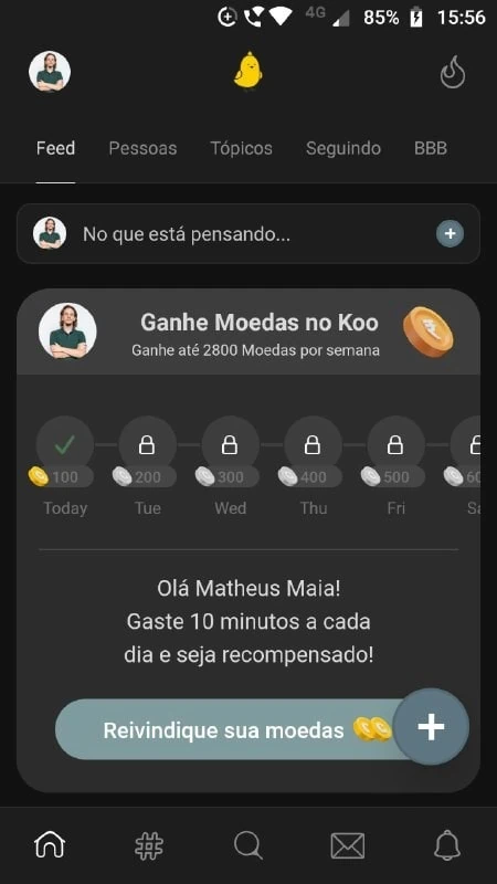 Como ganhar dinheiro com o koo Aba de recompensas do koo no feed.