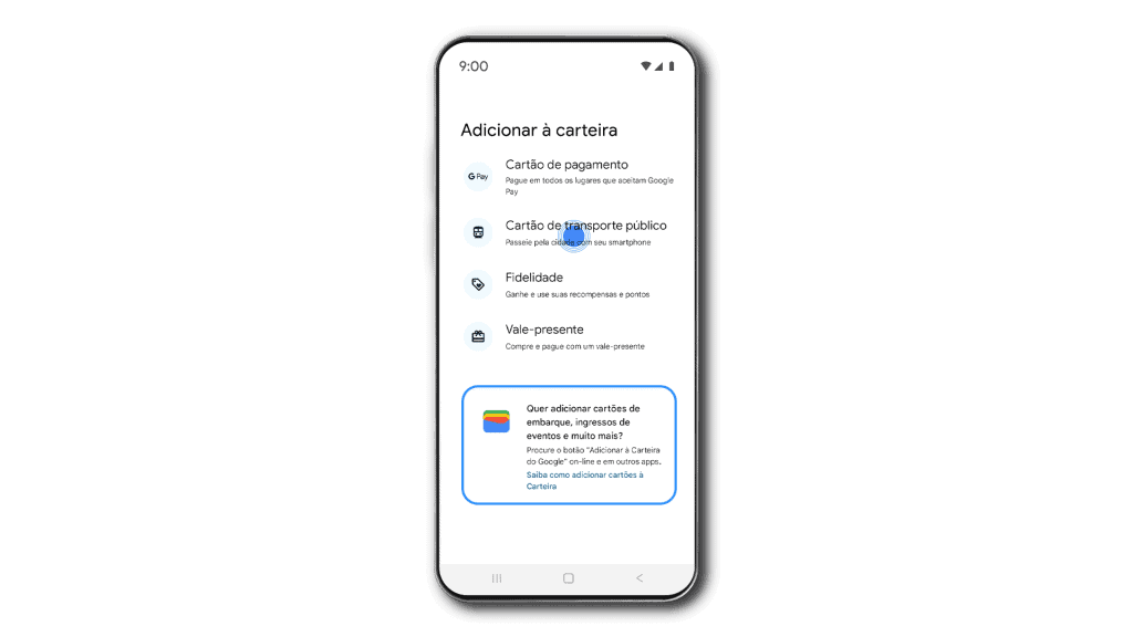 Bilhete do metrô e cptm em são paulo chegam à carteira do google Tela aplicativo carteira do google