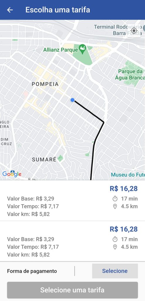 Aplicativo de táxi da prefeitura de são paulo para corridas locais.