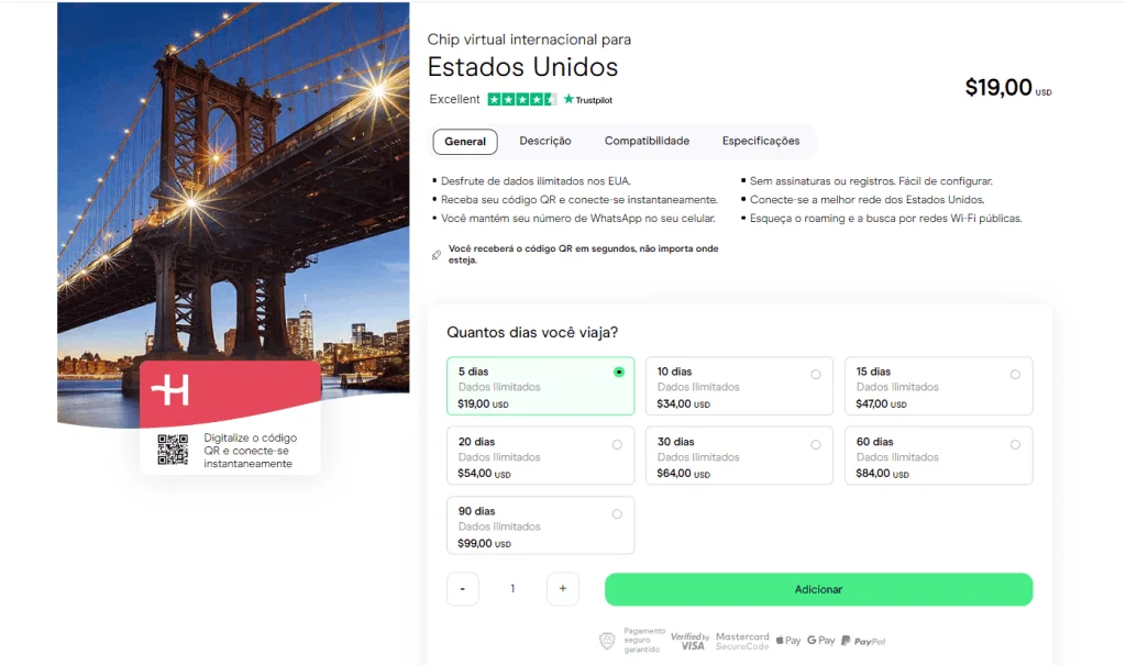 Como ter internet nos eua? Conheça o esim da holafly Preços dos pacotes de internet nos eua holafly
