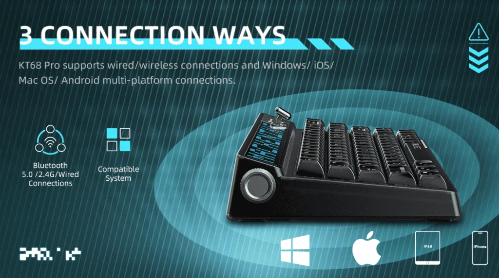 Review: machenike kt68 pro é o teclado mecânico sem fio e com "tela" Conectividade do kt68