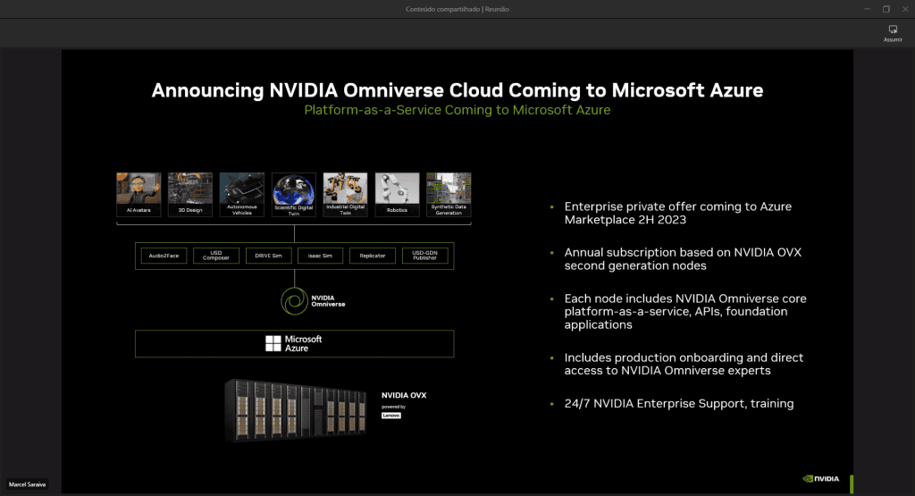 Plataforma culitho, da nvidia, desenvolverá processadores em uma noite Omniverse como serviço no microsoft azure