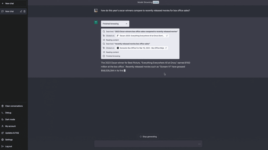 Atualização do chatgpt conta com plug-ins para pesquisas na internet Atualização do chatgpt tela