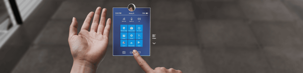 Óculos de realidade mista com interface avançada.
