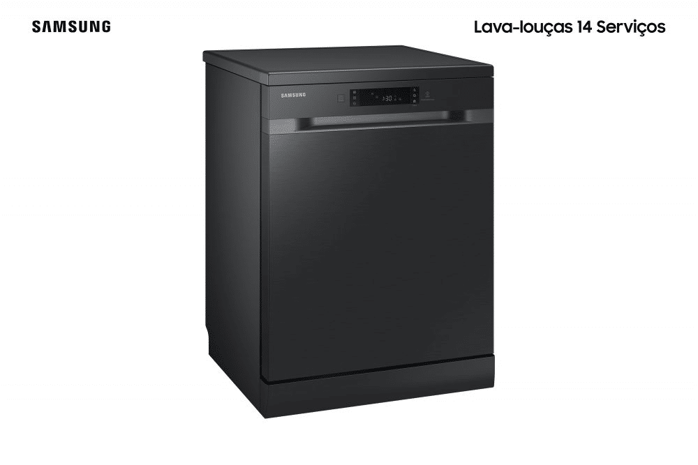 Lava-louças samsung com capacidade para 14 serviços, alta eficiência e tecnologia avançada.