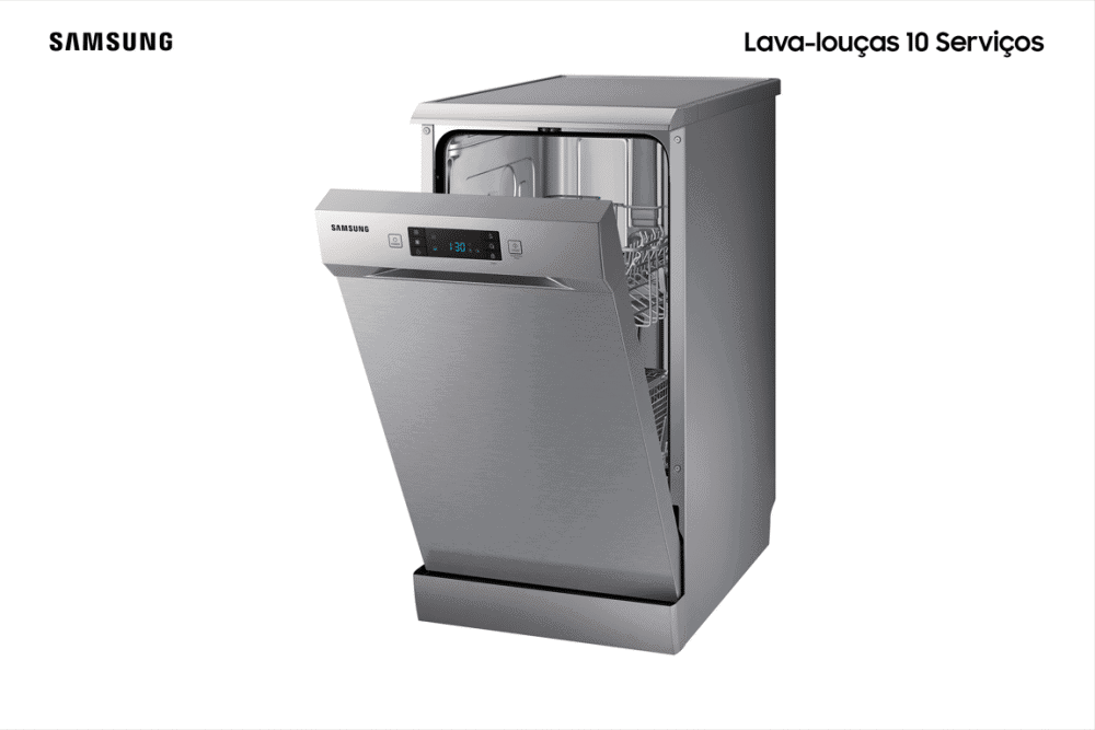 Lava-louças samsung com capacidade para 10 serviços, eficiente e moderna, agora disponível no brasil.