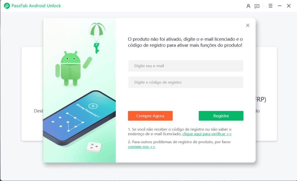 Como excluir conta do google de um celular samsung Tela inicial do passfab android unlocker para excluir conta google do celular