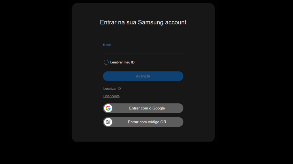 Tela do login do smartthings find para excluir conta do google de um celular samsung