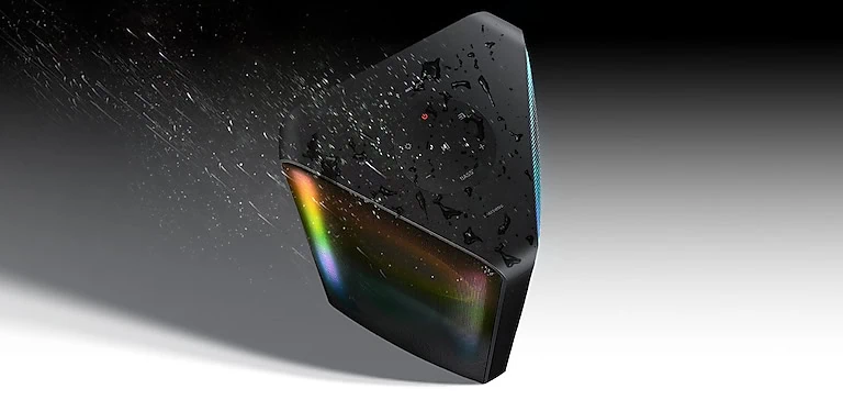 Review: sound tower samsung mx-st45b traz som impecável e mobilidade Sound tower recebendo um jato de água