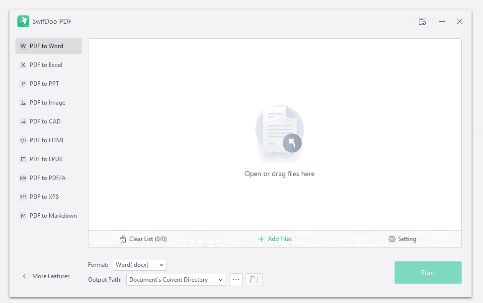 Como editar arquivos pdf com o swifdoo pdf Tela para converter arquivos no swifdoo pdf, que dá a opção de transformar pdfs em word ou imagens.