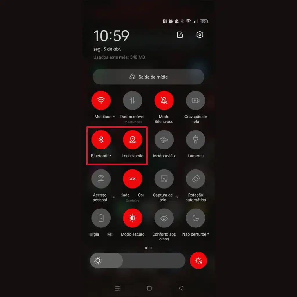 Tela de configurações de um smartphone android