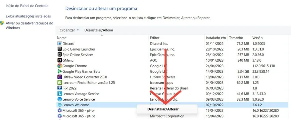 Como limpar o pc e remover aplicativos indesejados Painel de controle para remoção de aplicativos indesejados de um computador com windows 11