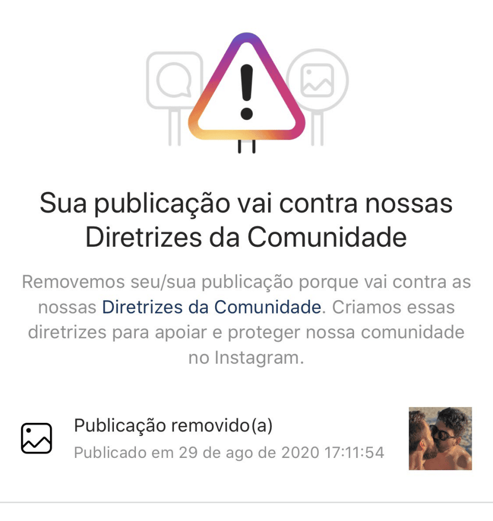 O que fazer se não consigo postar stories no instagram? Foto de alerta de quebra de diretrizes do instagram