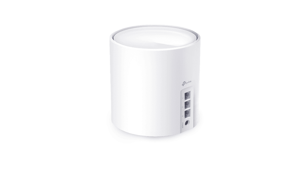 Roteador tp-link deco x50 branco, com portas ethernet e tecnologia wi-fi 6 para conexão rápida e segura.