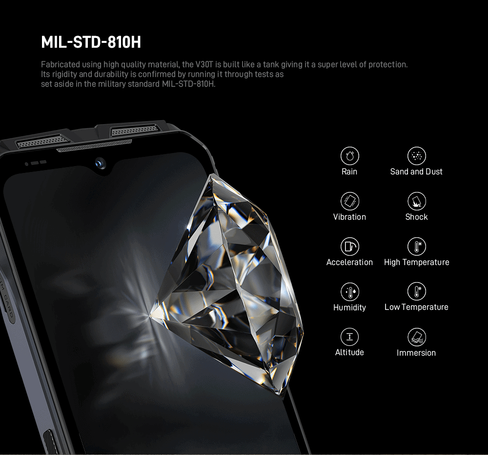 Telefone robusto com proteção contra água, poeira e quedas para uso extremo.