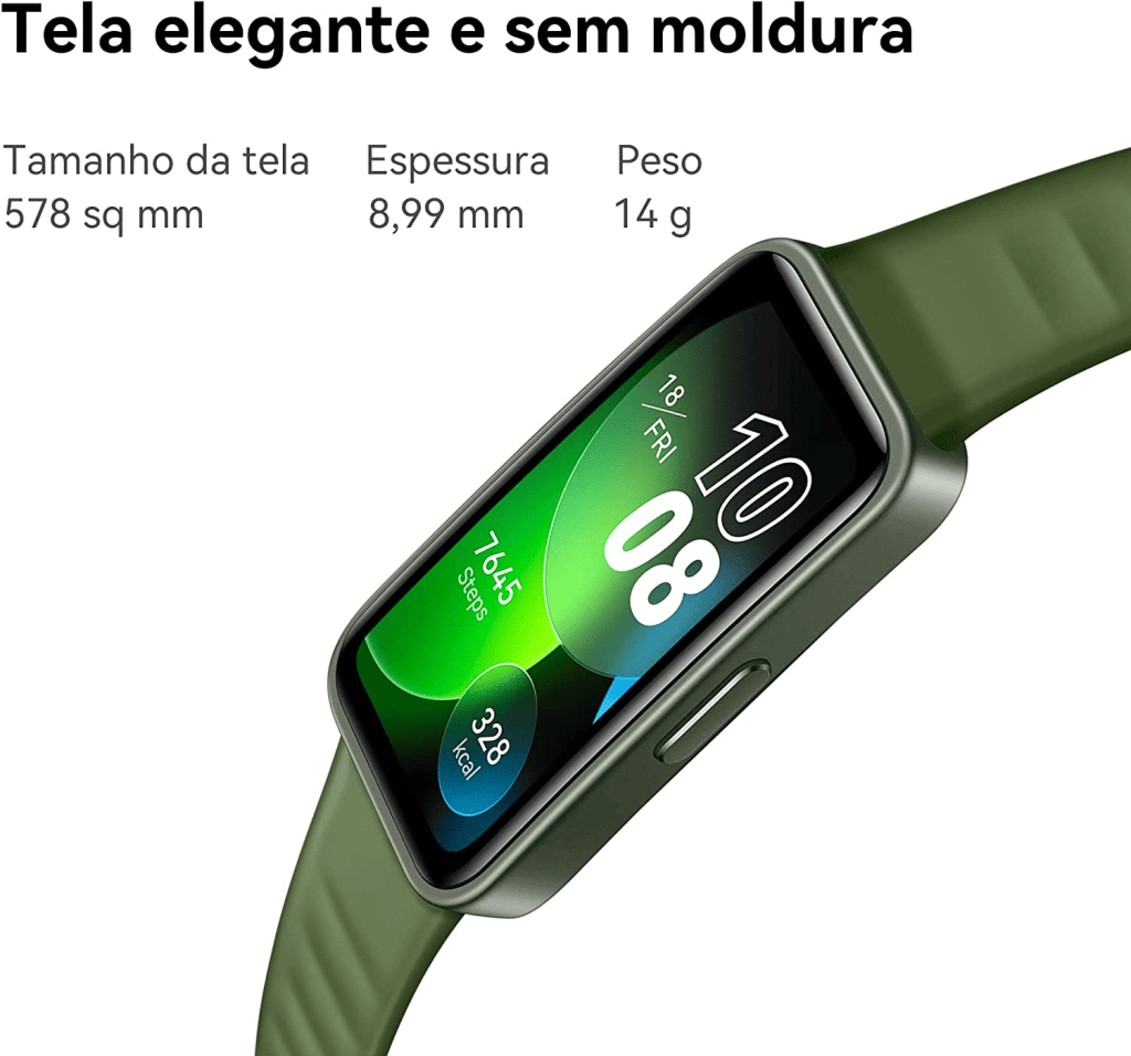 Meet the Huawei Band 8 smartband, with a full-screen experience for R$198! The new Huawei Band 8 smartband offers not only long battery life, but also a sophisticated and discreet design. Check it out now!