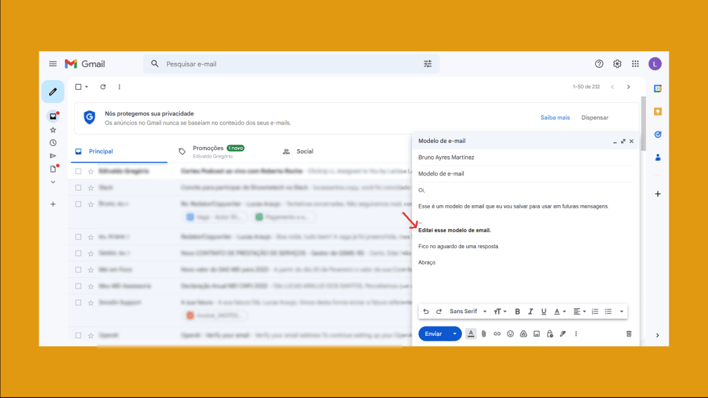 Imagem mostrando como criar templates de e-mail no gmail