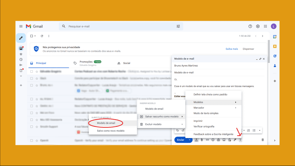 Imagem mostrando como criar templates de e-mail no gmail