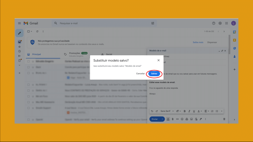 Imagem mostrando como criar templates de e-mail no Gmail