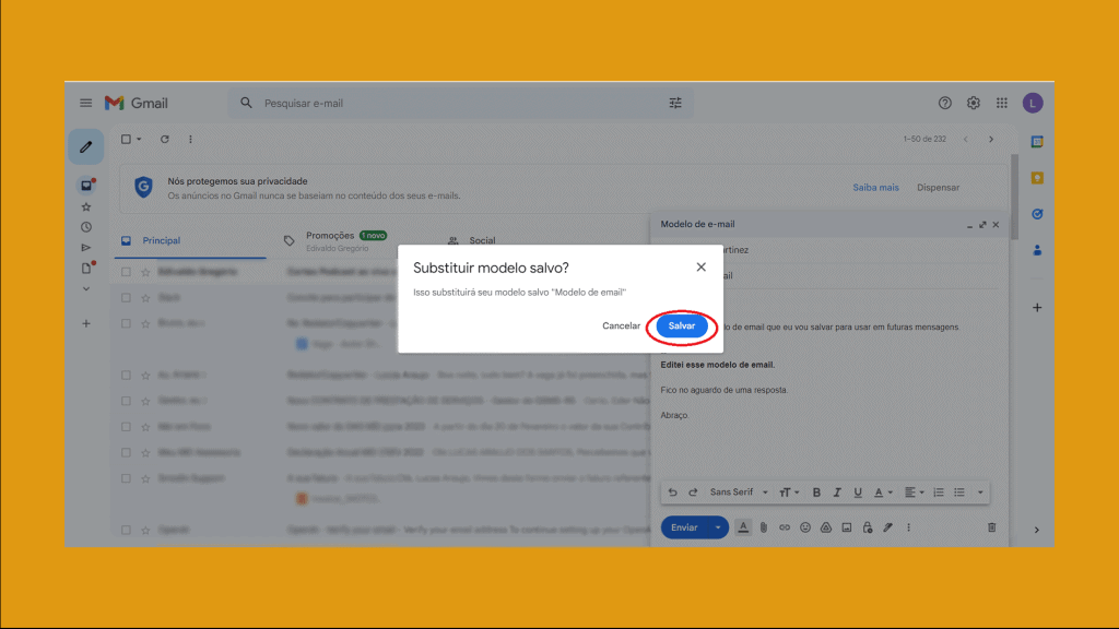 Imagem mostrando como criar templates de e-mail no gmail