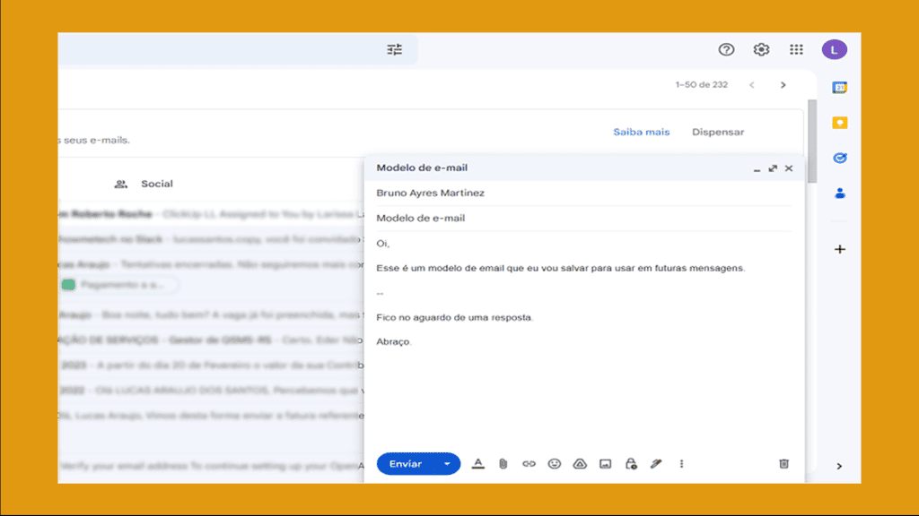 Modelo de email para gmail com exemplo de template pronto.