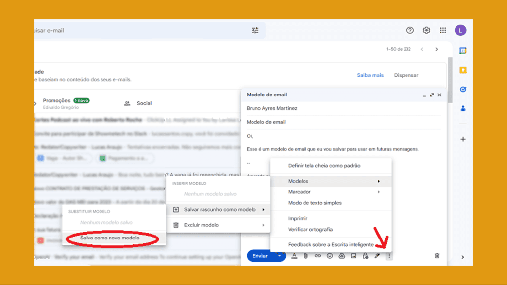 Modelo de e-mail no gmail.