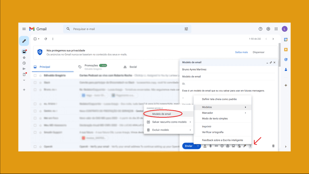 Imagem mostrando como criar templates de e-mail no gmail