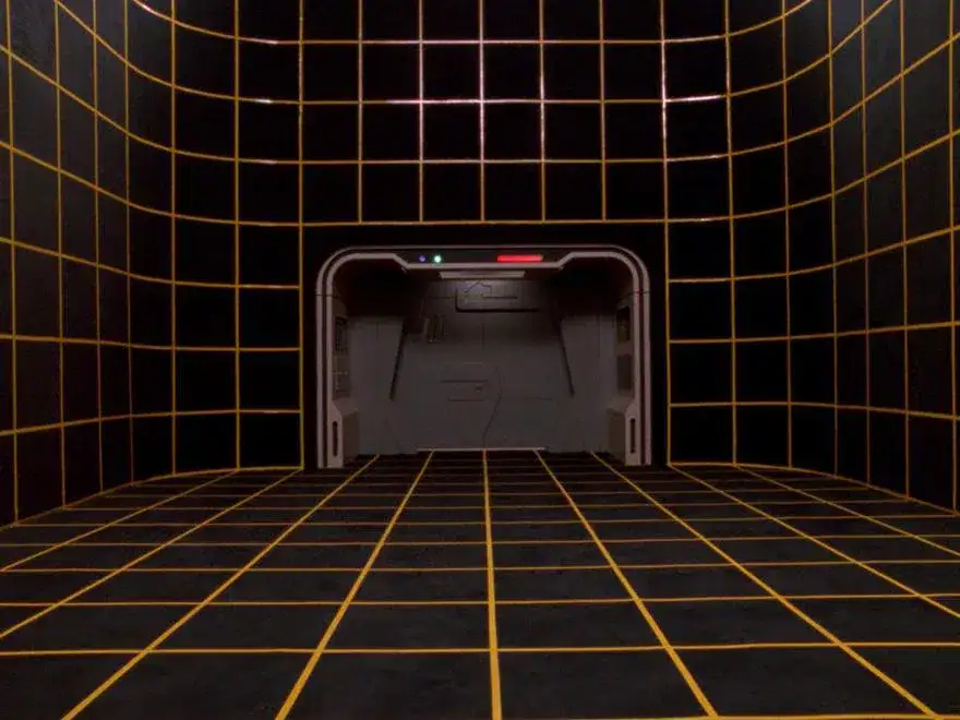 As tecnologias de star trek: das telas para a vida real Porta de portal com design futurista inspirado em star trek, ambiente de tecnologia avançada e simulação de realidade virtual.