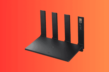 Roteador huawei ax3 pro em fundo laranja