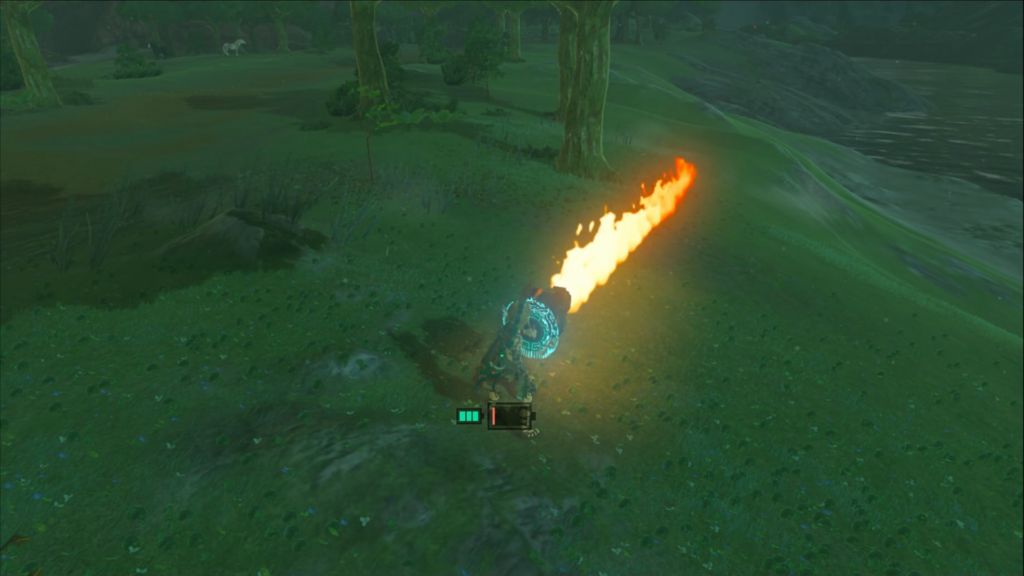Link com um escudo flamejante