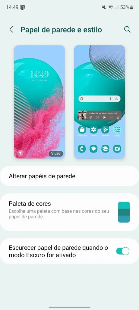 Review: galaxy m54 5g, um intermediário de respeito Personalização de wallpaper e coloração do sistema do galaxy m54
