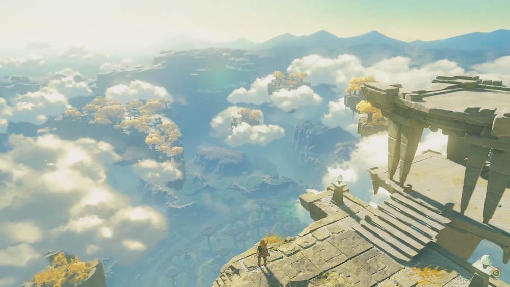Link olha para a superfície do mundo em tears of the kingdom