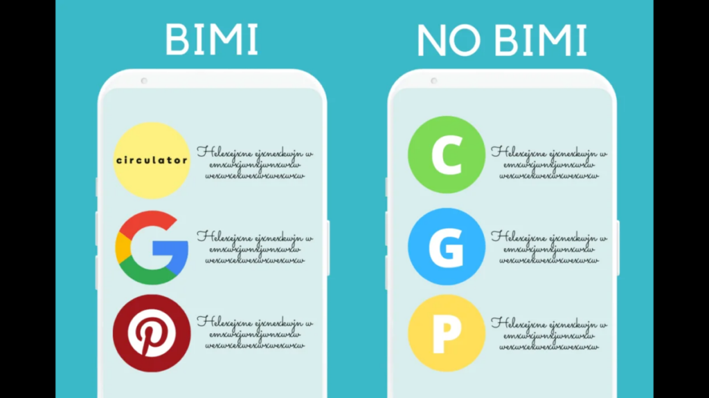 A utilização da logomarca registrada aparece no avatar das mensagens com o uso do bimi