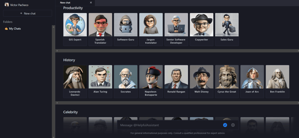Como acessar o chatgpt-4 de graça Tela de personalidades do forefront chat