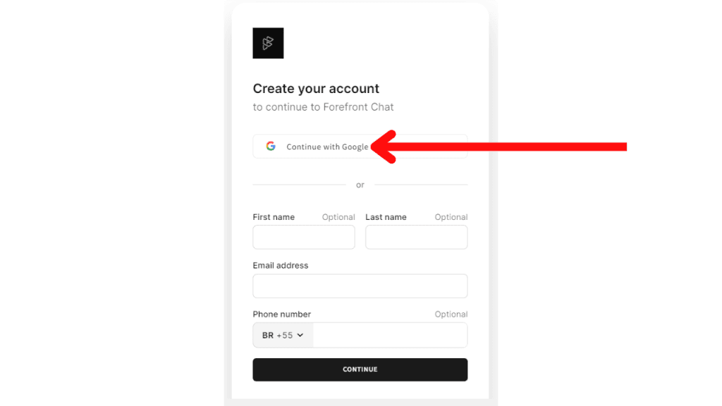 Como acessar o chatgpt-4 de graça Tela de cadastro no forefront chat