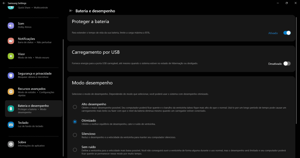 Review: galaxy book3 360 acerta no desempenho e tem boa bateria Configurações de bateria do galaxy book3 360