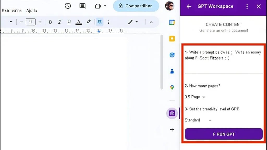 Como usar o chatgpt no google docs, planilhas e até gmail O usuário deve fornecer o comando sobre o que deseja criar utilizando o chatgpt