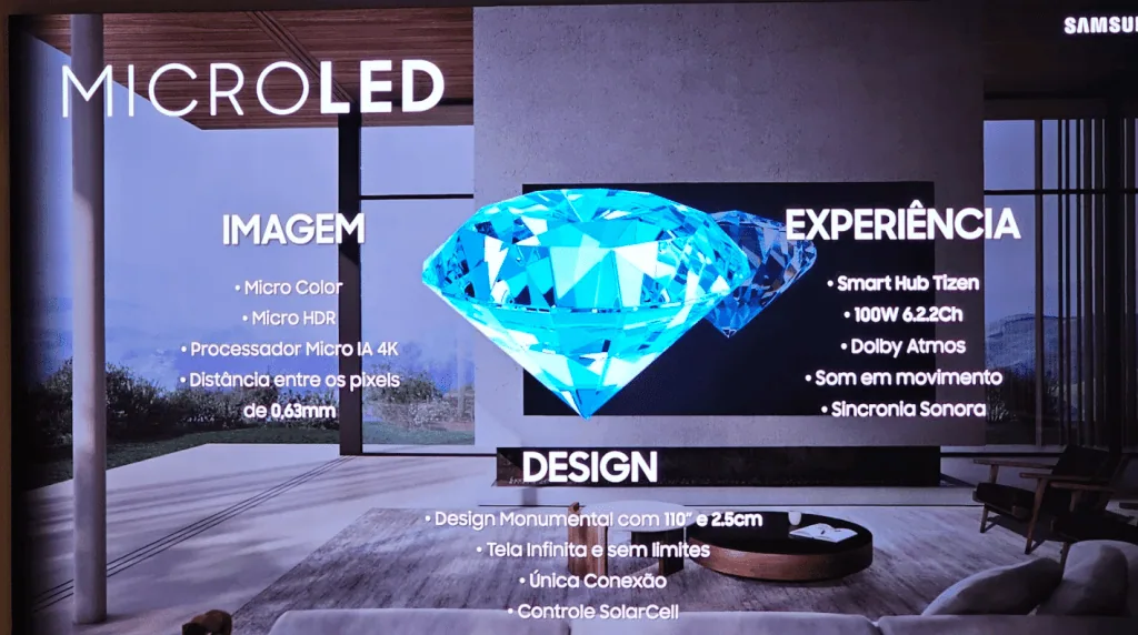 Samsung lança tv microled de r$ 1 milhão no brasil Imagem de tv microled 110" com tecnologia avançada.