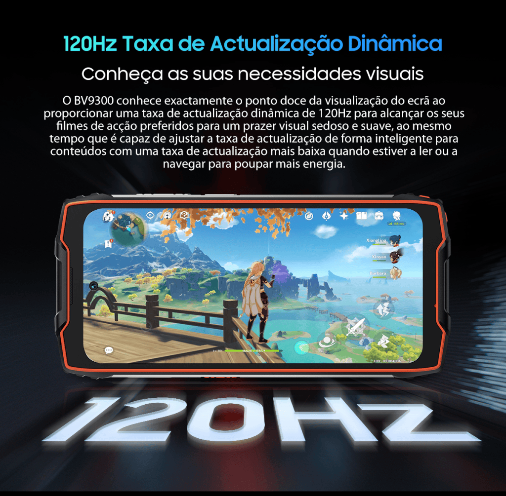 Smartphone com tela 120hz ideal para jogos, vídeos e navegação confortável.