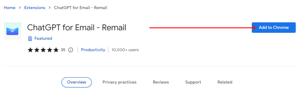 Remail é a inteligência artificial que escreve e-mails para você Tela de instalação da extensão do remail