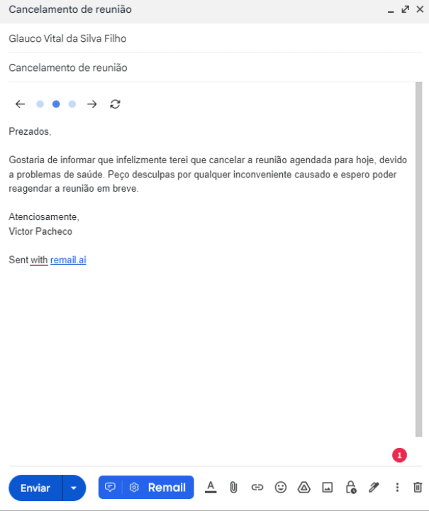 Remail é a inteligência artificial que escreve e-mails para você Exemplo de texto escrito pelo remail