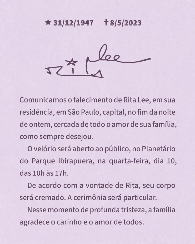 Rita Lee, ikon musik Brasil, meninggal pada usia 75 tahun. Penyanyi itu telah berjuang melawan kanker paru-paru sejak 2021. Rita Lee meninggalkan warisan besar dalam musik Brasil, dengan gayanya yang ikonik dan kontroversial.