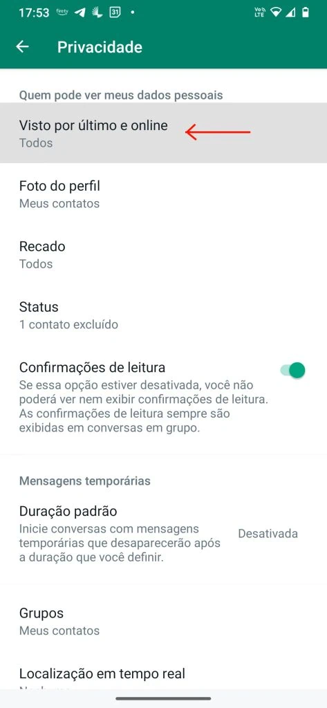 Como ficar invisível no whatsapp e remover o status de online T alt novo e o status de online; na imagem:
