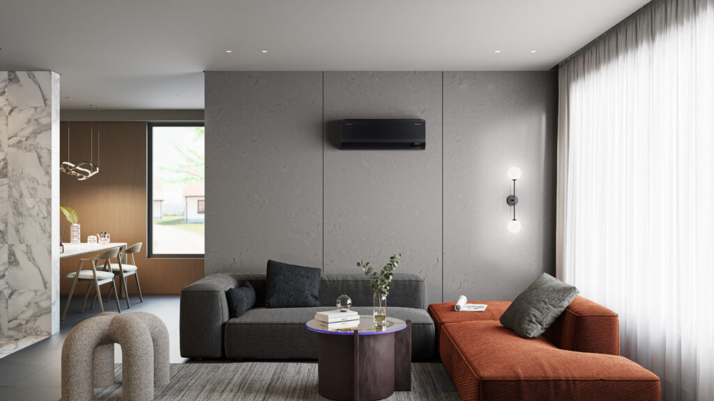 Ar-condicionado windfree black edition instalado em uma sala de estar