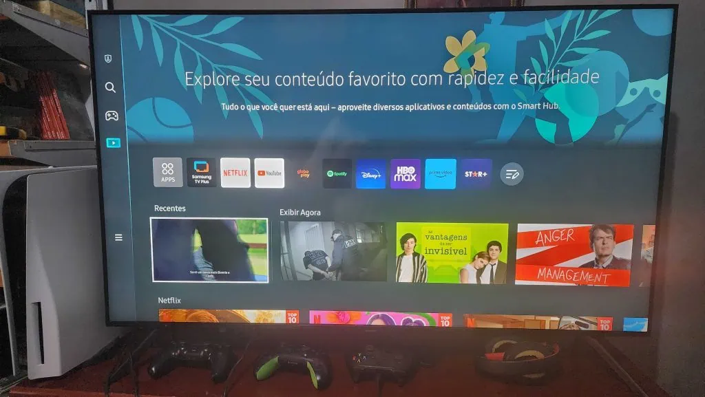 Review: smart tv samsung uhd 2023 (cu7700) Imagem da tela de mídia da tv